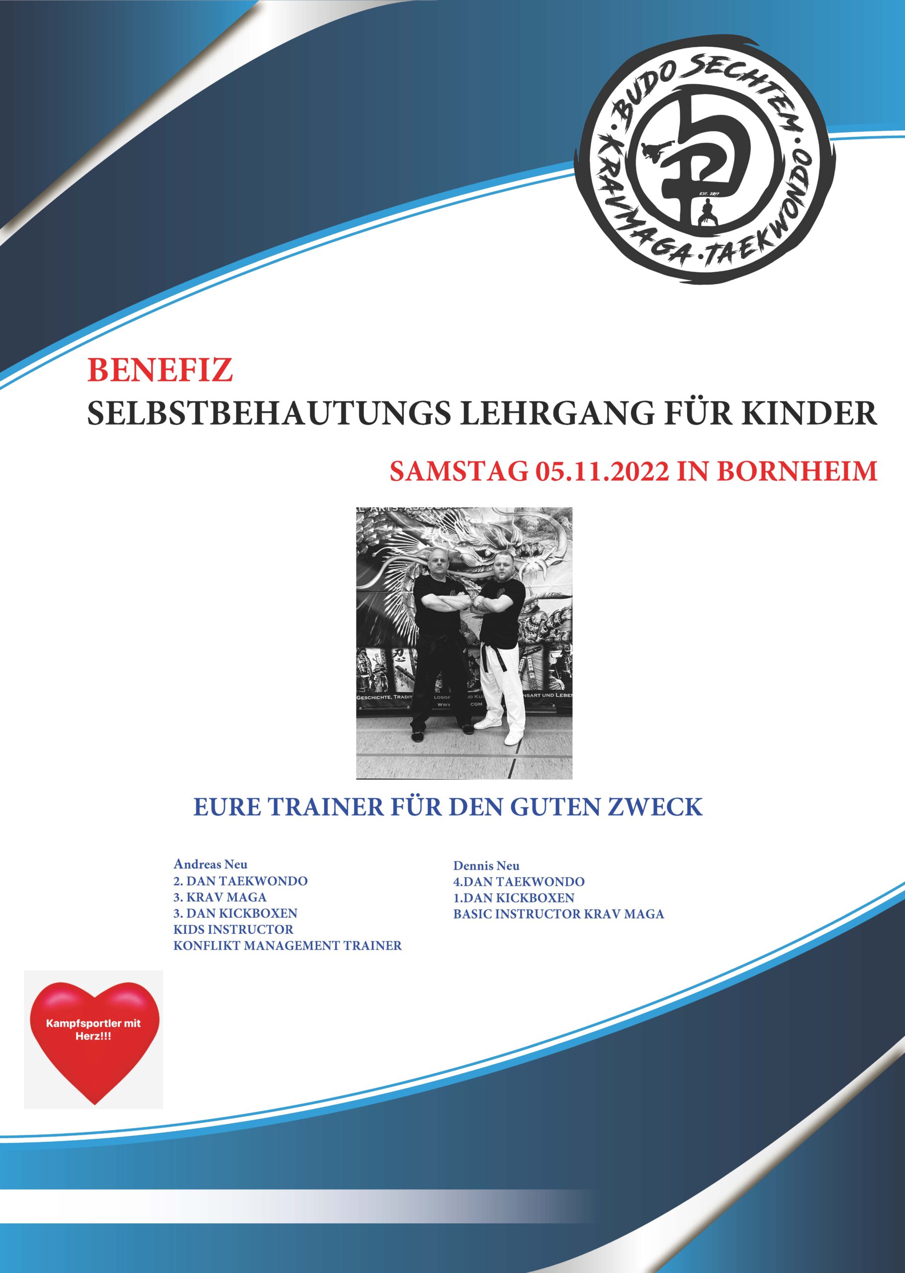 Budo Sechtem - Spendenlehrgang - Selbstbehauptung für Kinder am 5. November 2022 in Bornheim - Trainerin Andreas und Dennis Neu