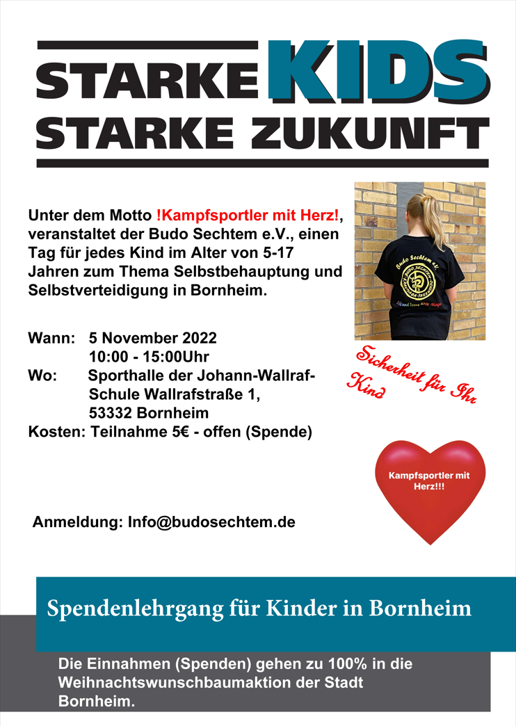 Budo Sechtem - Spendenlehrgang - Selbstbehauptung für Kinder am 5. November 2022 in Bornheim - Plakat